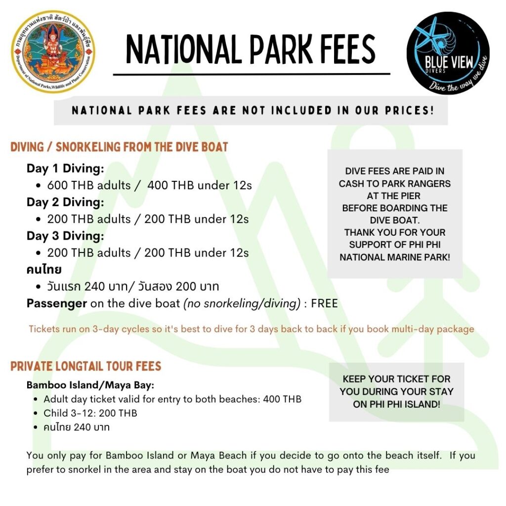 National Park fees phi phi island blue view divers